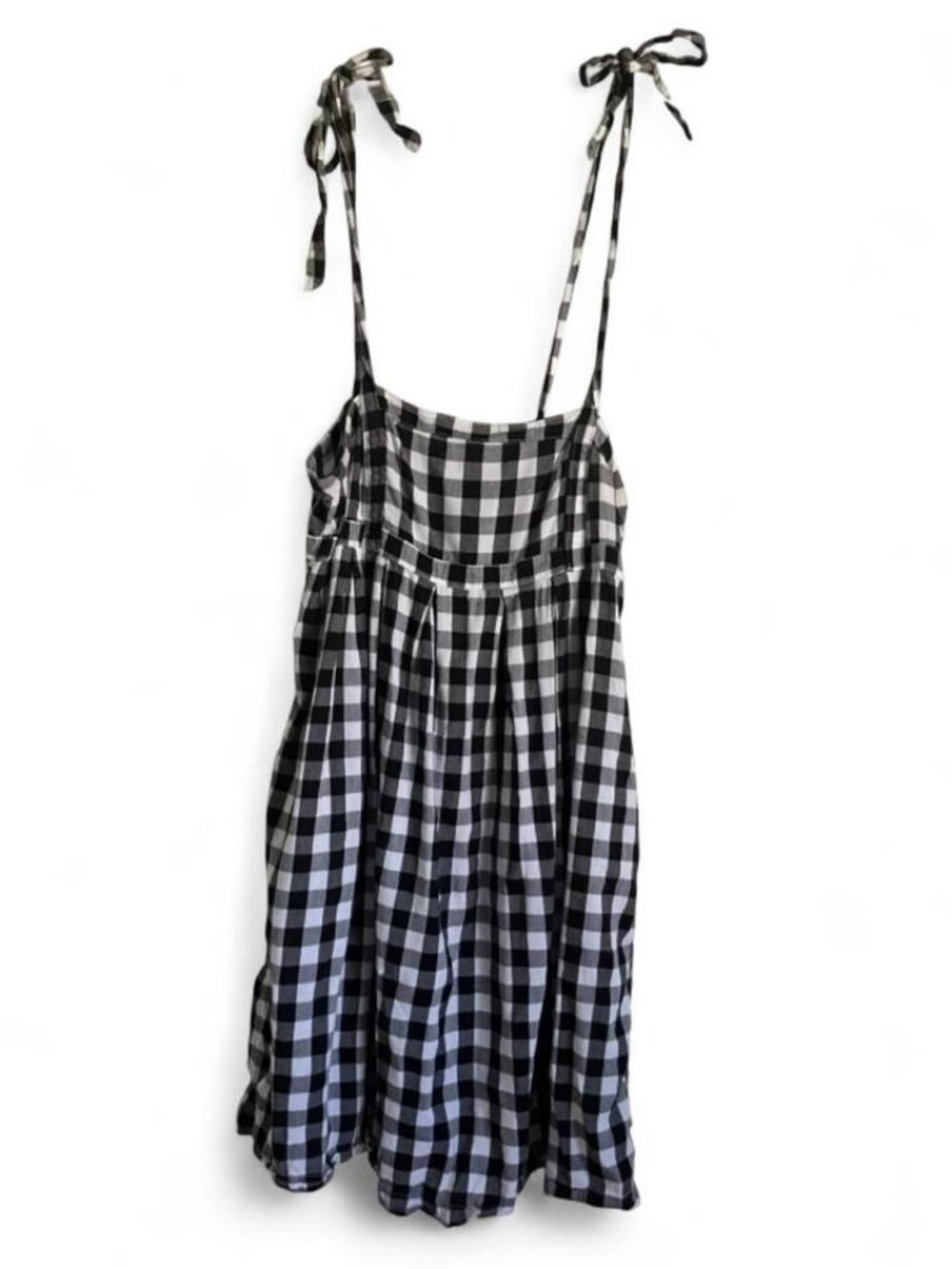 Old Navy Black White Gingham Square Neck Tie Shoulder Sundress Short Size S